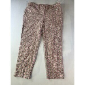 LOFT Marisa Pants Women's 2P Beige Red Floral Print Cropped‎ Ankle Casual